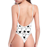 Ace Playing Cards Pattern Print One Piece High Cut Swimsuit