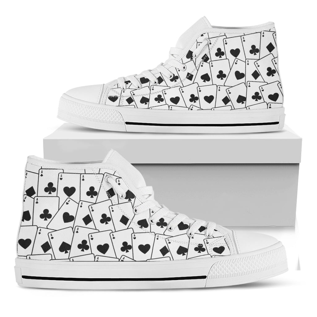Ace Playing Cards Pattern Print White High Top Shoes