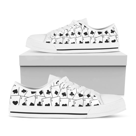 Ace Playing Cards Pattern Print White Low Top Shoes