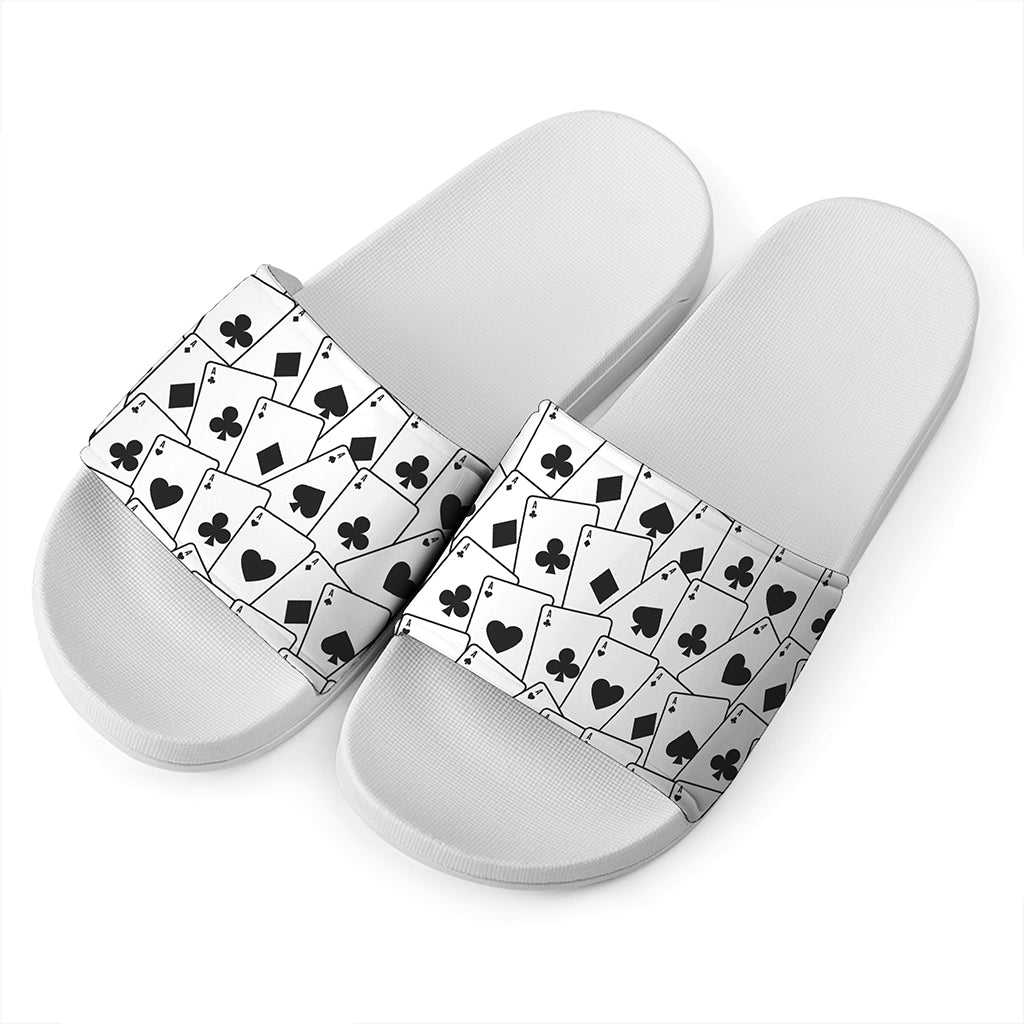 Ace Playing Cards Pattern Print White Slide Sandals