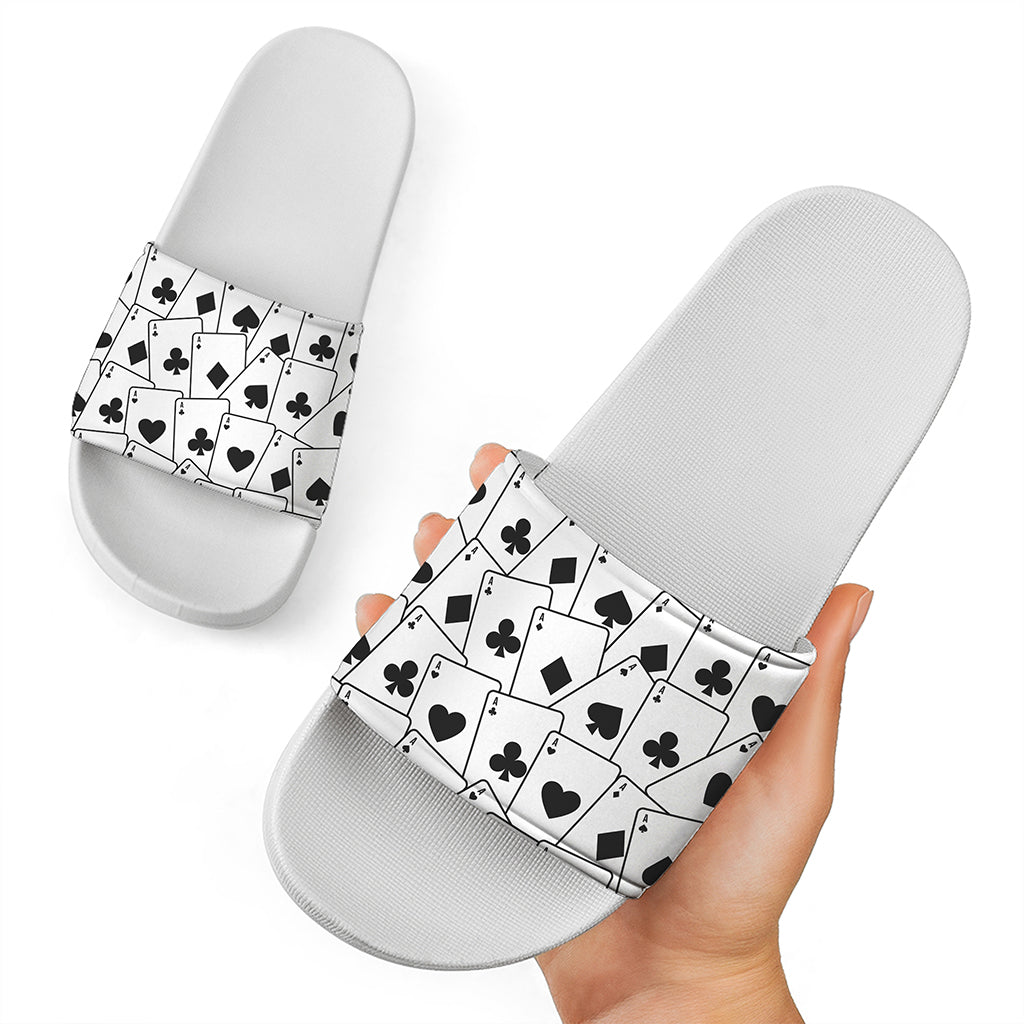 Ace Playing Cards Pattern Print White Slide Sandals