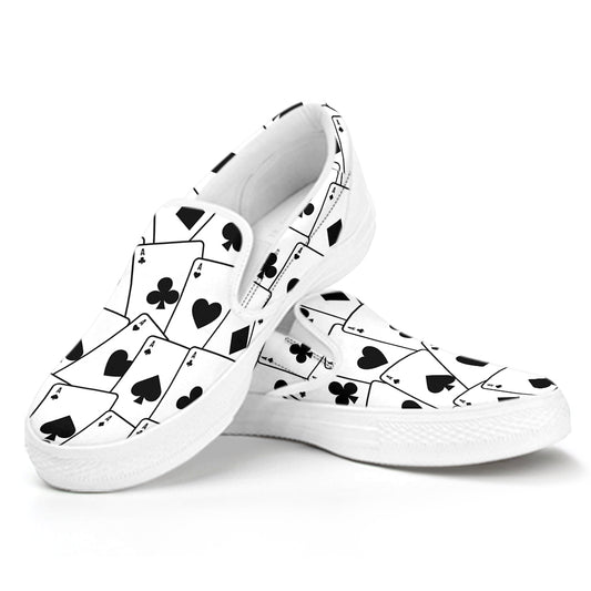 Ace Playing Cards Pattern Print White Slip On Shoes