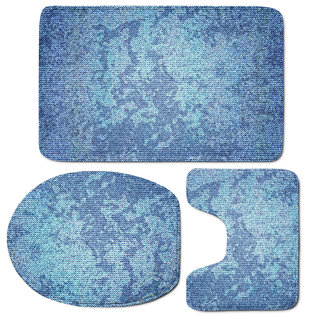 Acid Wash Denim Jeans Pattern Print 3 Piece Bath Mat Set