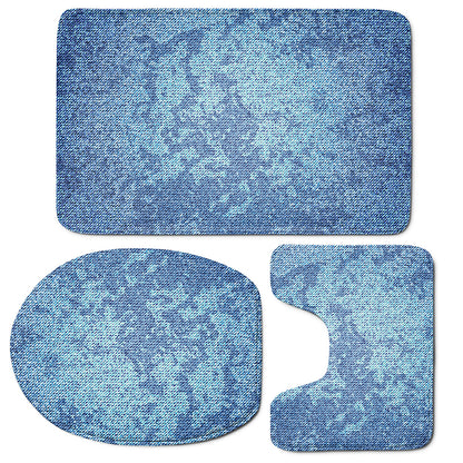 Acid Wash Denim Jeans Pattern Print 3 Piece Bath Mat Set