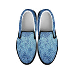 Acid Wash Denim Jeans Pattern Print Black Slip On Shoes