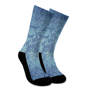 Acid Wash Denim Jeans Pattern Print Crew Socks