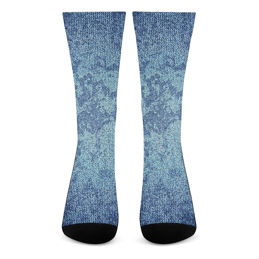 Acid Wash Denim Jeans Pattern Print Crew Socks