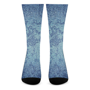 Acid Wash Denim Jeans Pattern Print Crew Socks