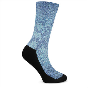 Acid Wash Denim Jeans Pattern Print Crew Socks