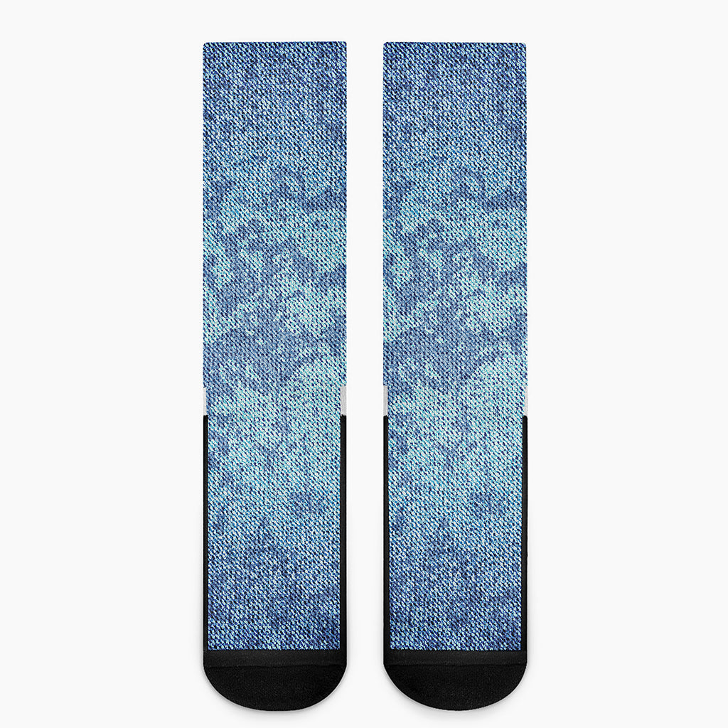 Acid Wash Denim Jeans Pattern Print Crew Socks