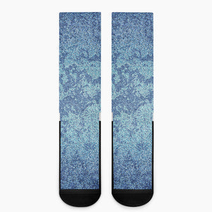 Acid Wash Denim Jeans Pattern Print Crew Socks