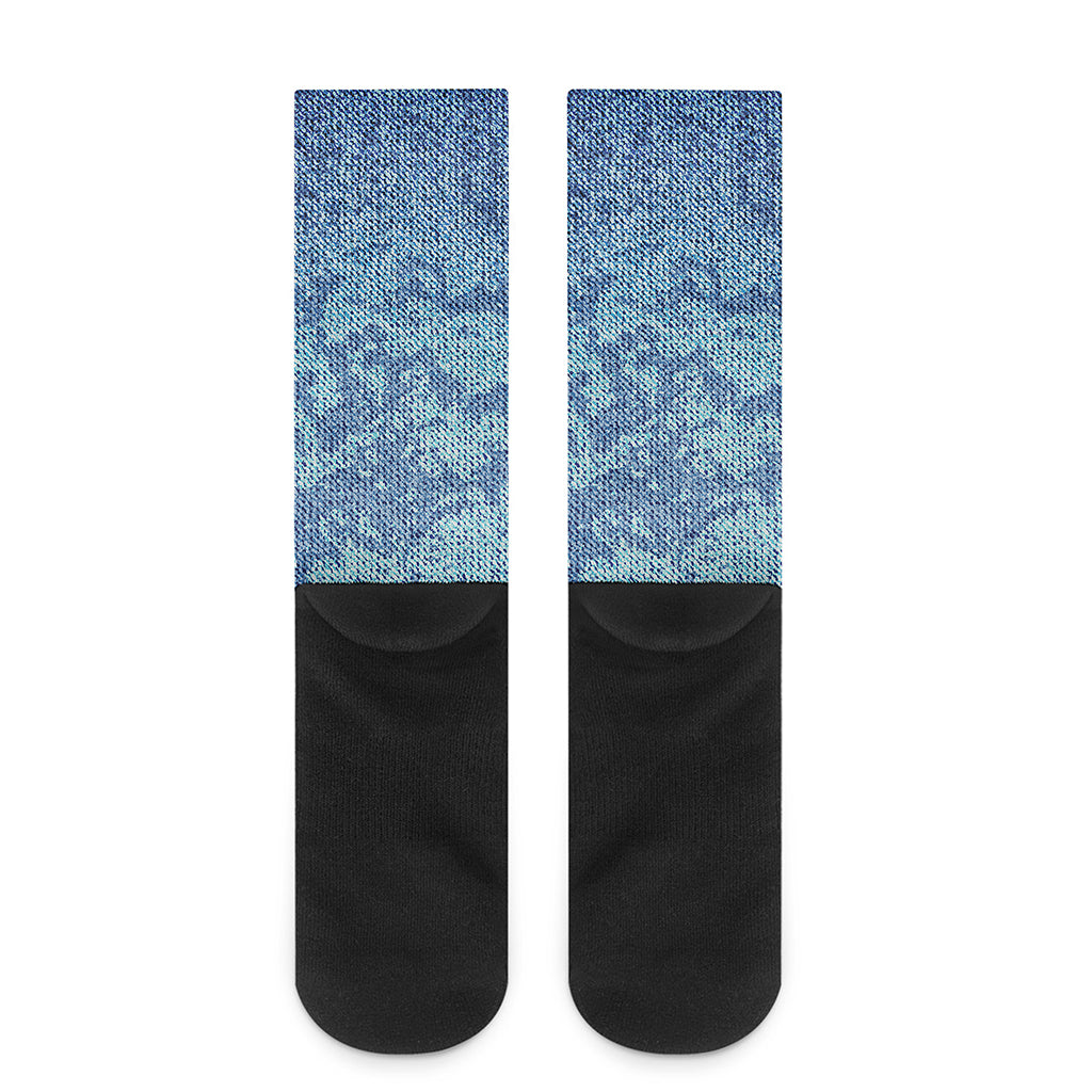 Acid Wash Denim Jeans Pattern Print Crew Socks