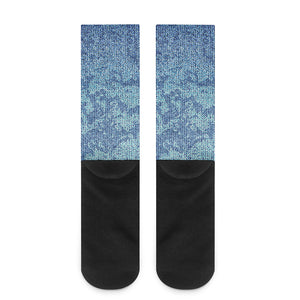 Acid Wash Denim Jeans Pattern Print Crew Socks