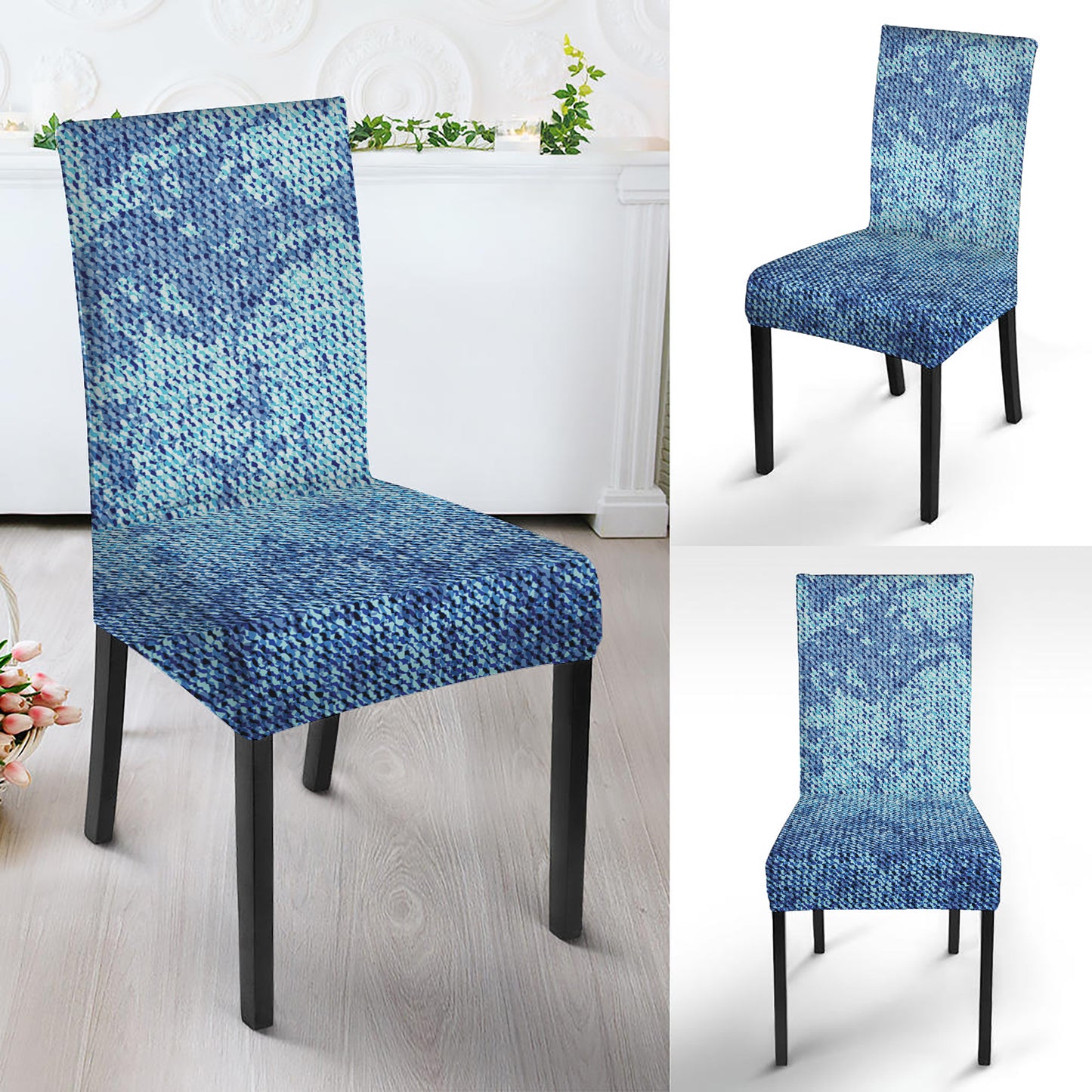 Acid Wash Denim Jeans Pattern Print Dining Chair Slipcover