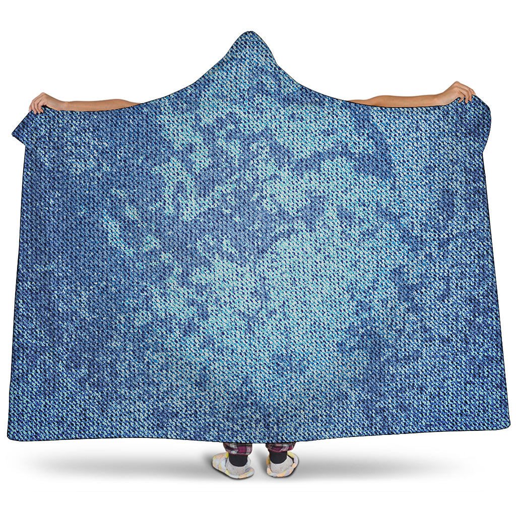 Acid Wash Denim Jeans Pattern Print Hooded Blanket