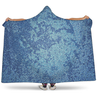Acid Wash Denim Jeans Pattern Print Hooded Blanket