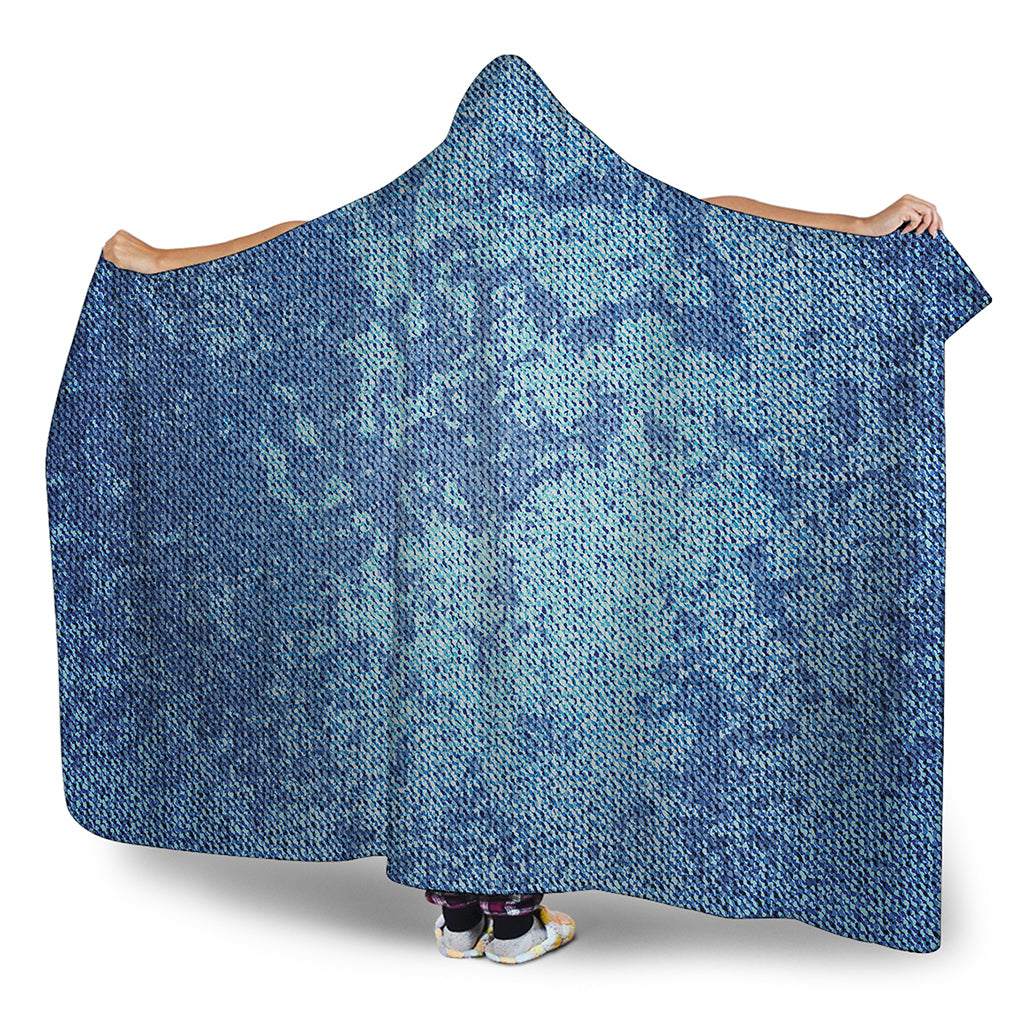 Acid Wash Denim Jeans Pattern Print Hooded Blanket