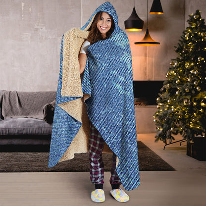 Acid Wash Denim Jeans Pattern Print Hooded Blanket