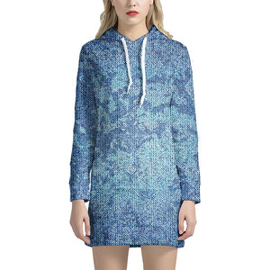 Acid Wash Denim Jeans Pattern Print Hoodie Dress