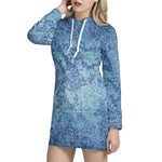 Acid Wash Denim Jeans Pattern Print Hoodie Dress