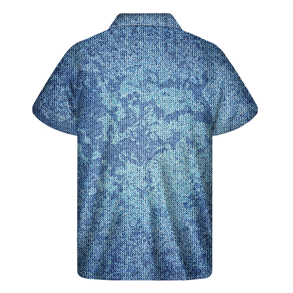 Acid Wash Denim Jeans Pattern Print Men's Short Sleeve Shirt