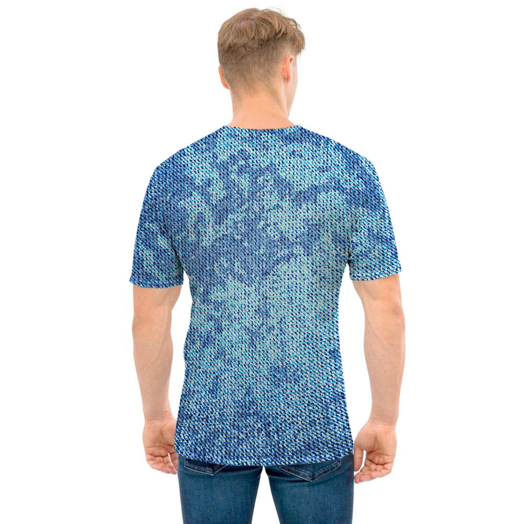 Acid Wash Denim Jeans Pattern Print Men's T-Shirt