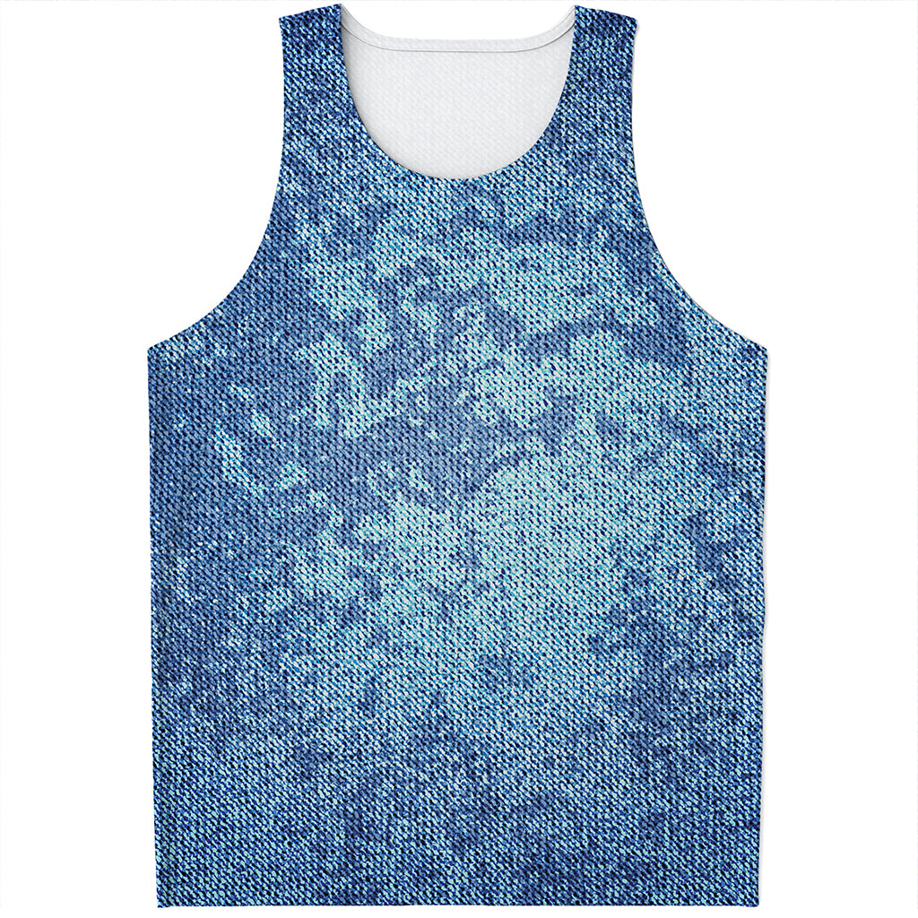 Acid Wash Denim Jeans Pattern Print Men's Tank Top