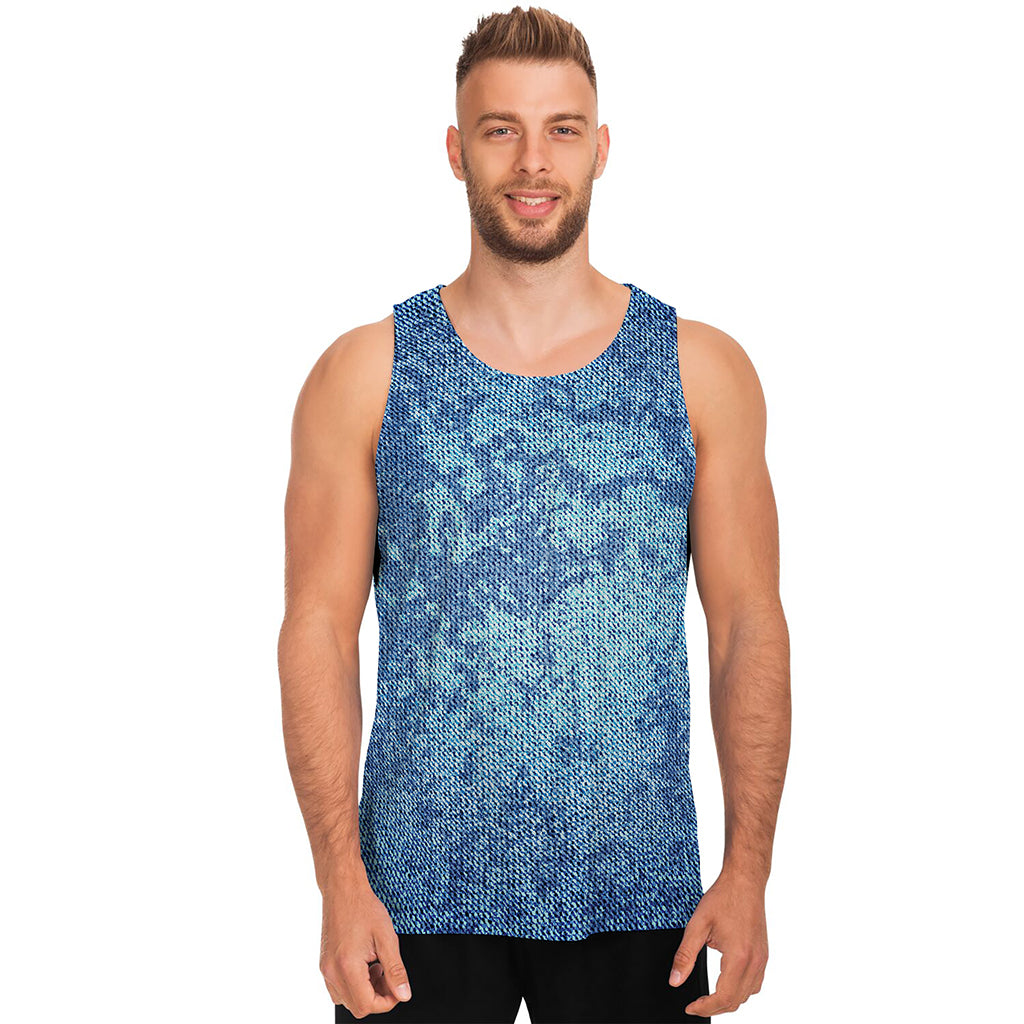 Acid Wash Denim Jeans Pattern Print Men's Tank Top