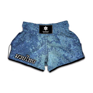 Acid Wash Denim Jeans Pattern Print Muay Thai Boxing Shorts