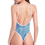 Acid Wash Denim Jeans Pattern Print One Piece High Cut Swimsuit