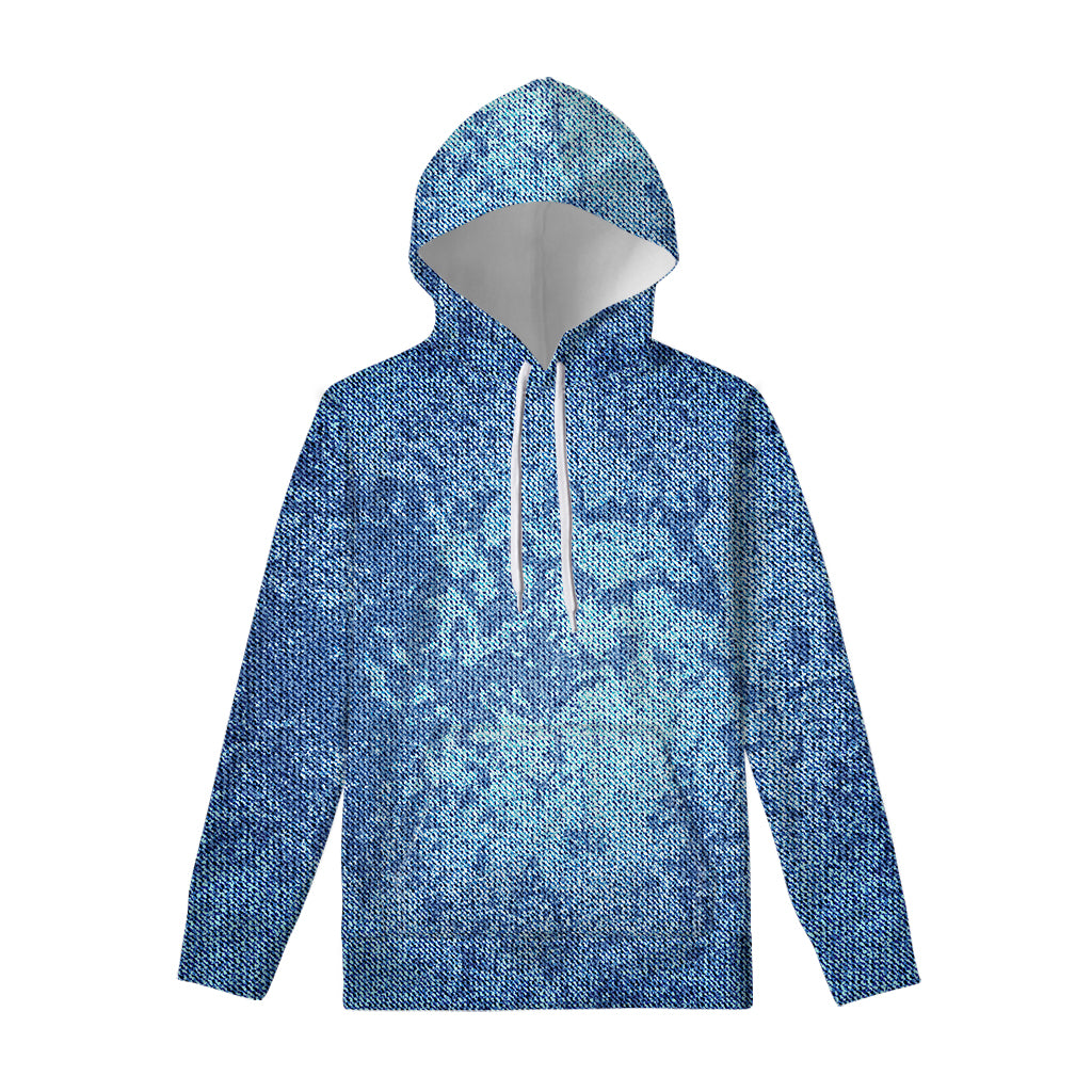 Acid Wash Denim Jeans Pattern Print Pullover Hoodie