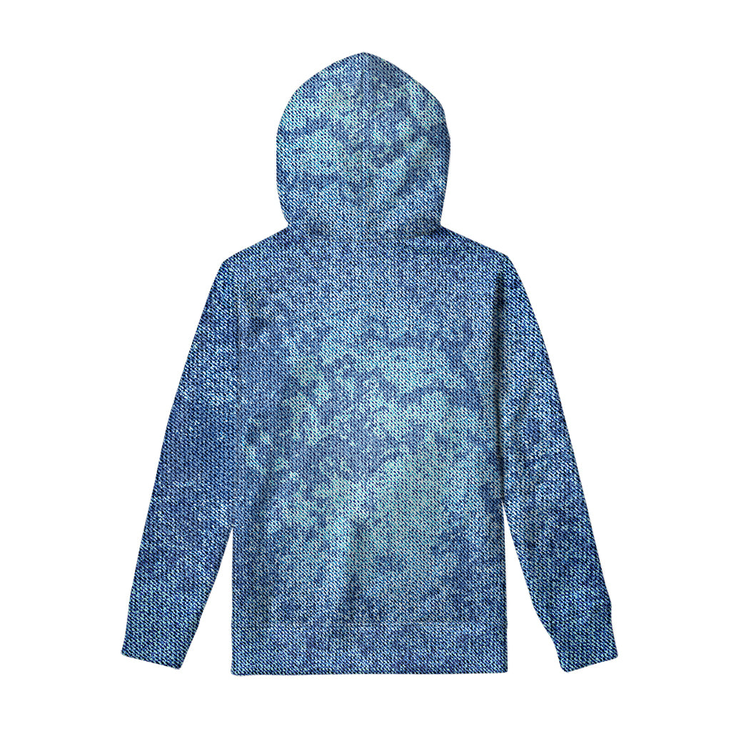 Acid Wash Denim Jeans Pattern Print Pullover Hoodie