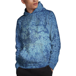 Acid Wash Denim Jeans Pattern Print Pullover Hoodie