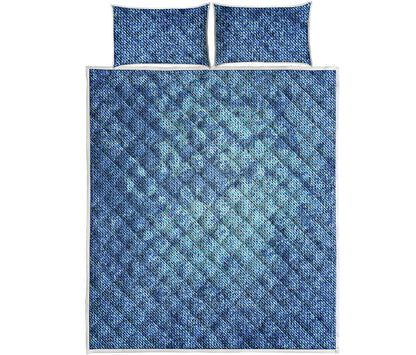 Acid Wash Denim Jeans Pattern Print Quilt Bed Set