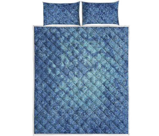 Acid Wash Denim Jeans Pattern Print Quilt Bed Set