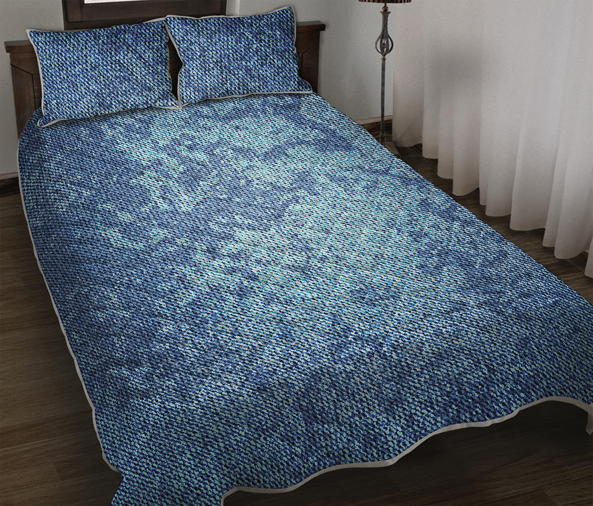 Acid Wash Denim Jeans Pattern Print Quilt Bed Set
