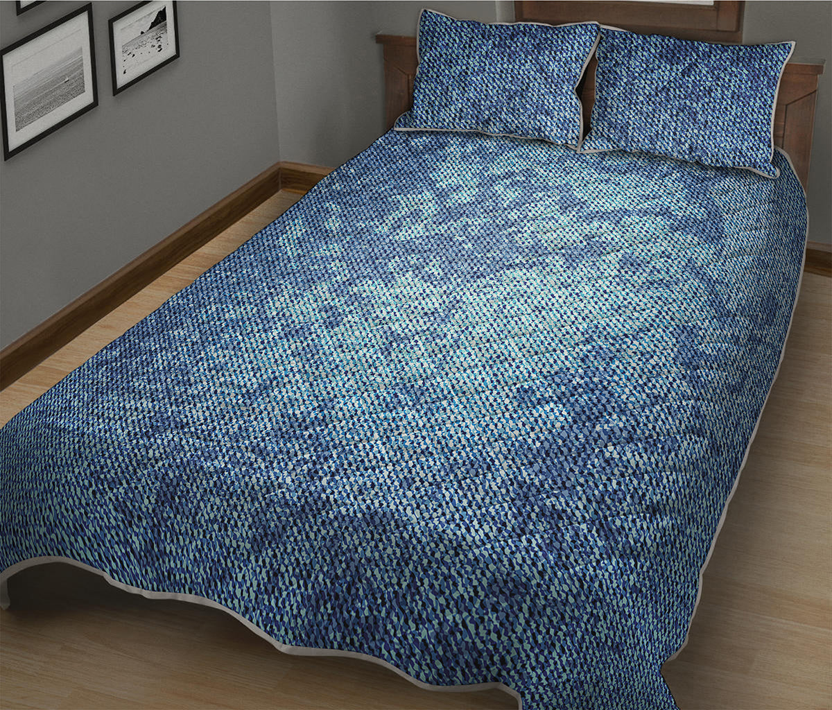 Acid Wash Denim Jeans Pattern Print Quilt Bed Set