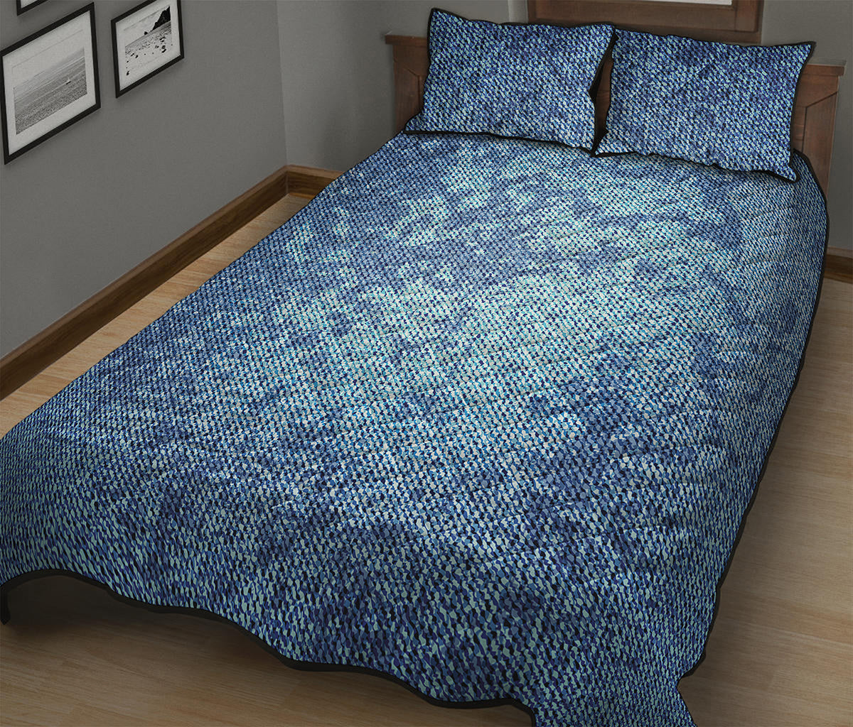 Acid Wash Denim Jeans Pattern Print Quilt Bed Set