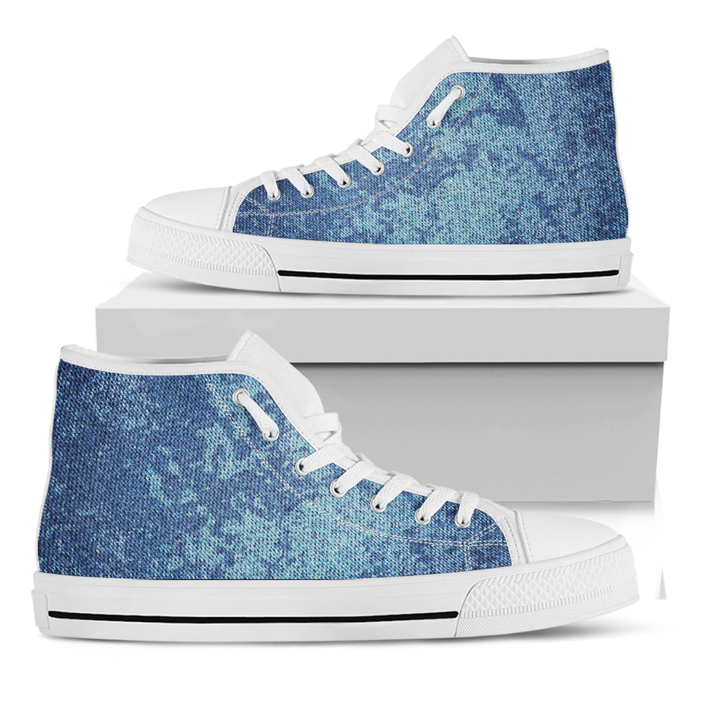 Acid Wash Denim Jeans Pattern Print White High Top Shoes