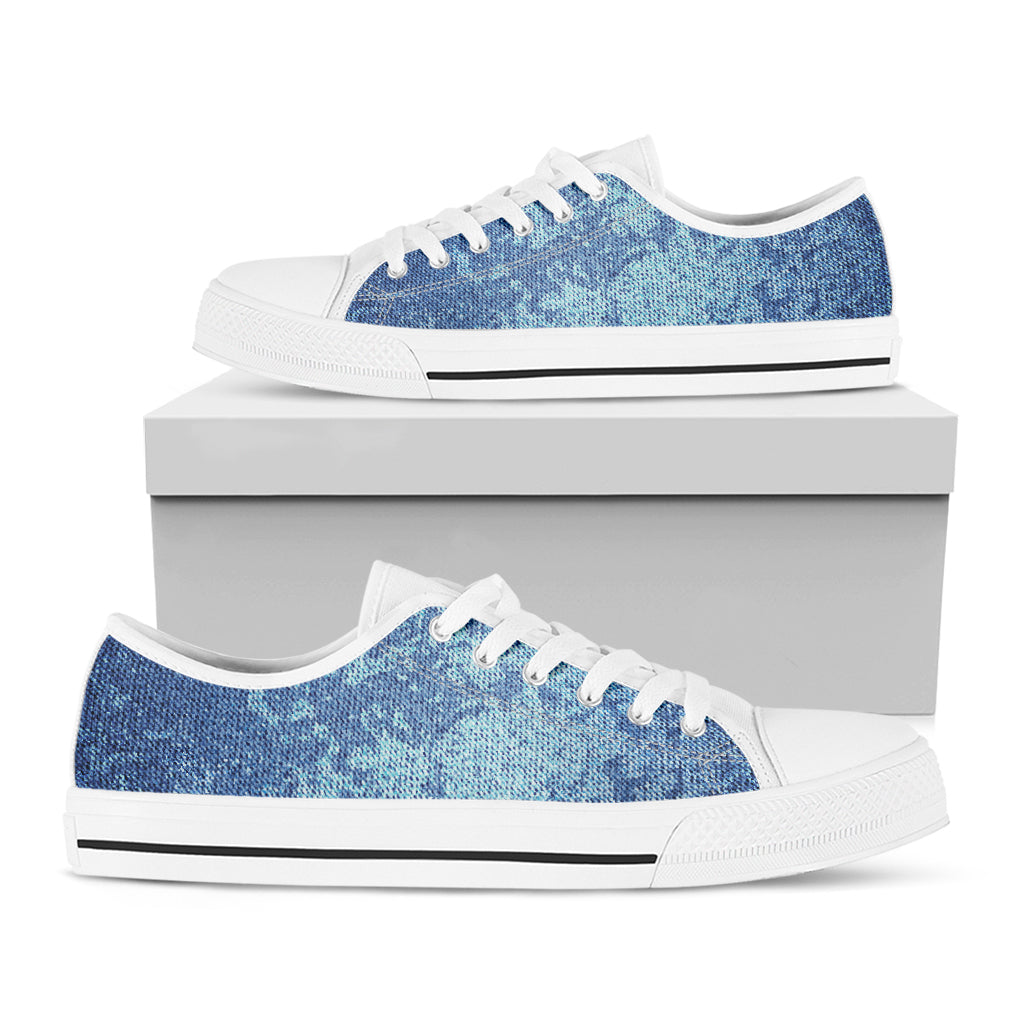 Acid Wash Denim Jeans Pattern Print White Low Top Shoes