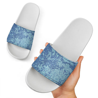 Acid Wash Denim Jeans Pattern Print White Slide Sandals