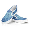 Acid Wash Denim Jeans Pattern Print White Slip On Shoes