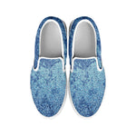 Acid Wash Denim Jeans Pattern Print White Slip On Shoes