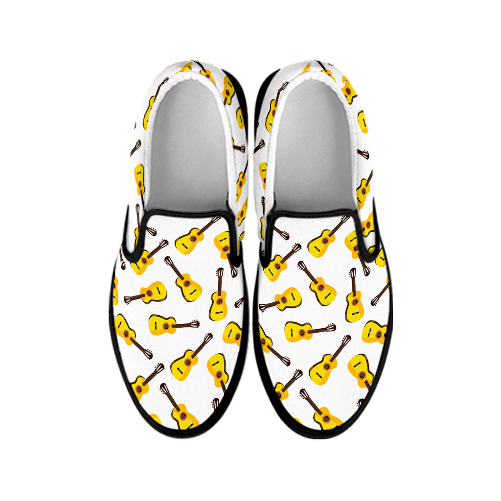 Acoustic Guitar Pattern Print Black Slip On Shoes