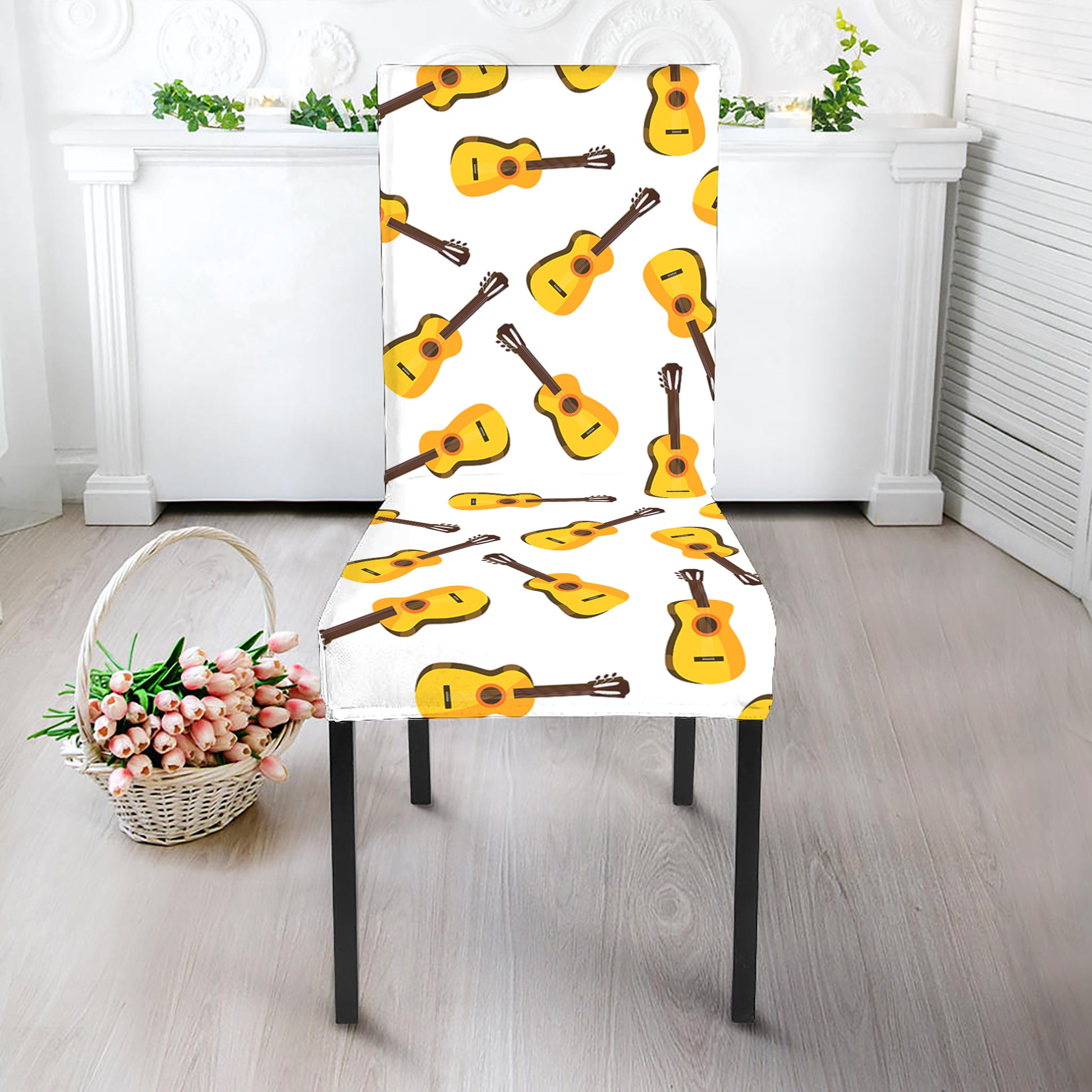Acoustic Guitar Pattern Print Dining Chair Slipcover