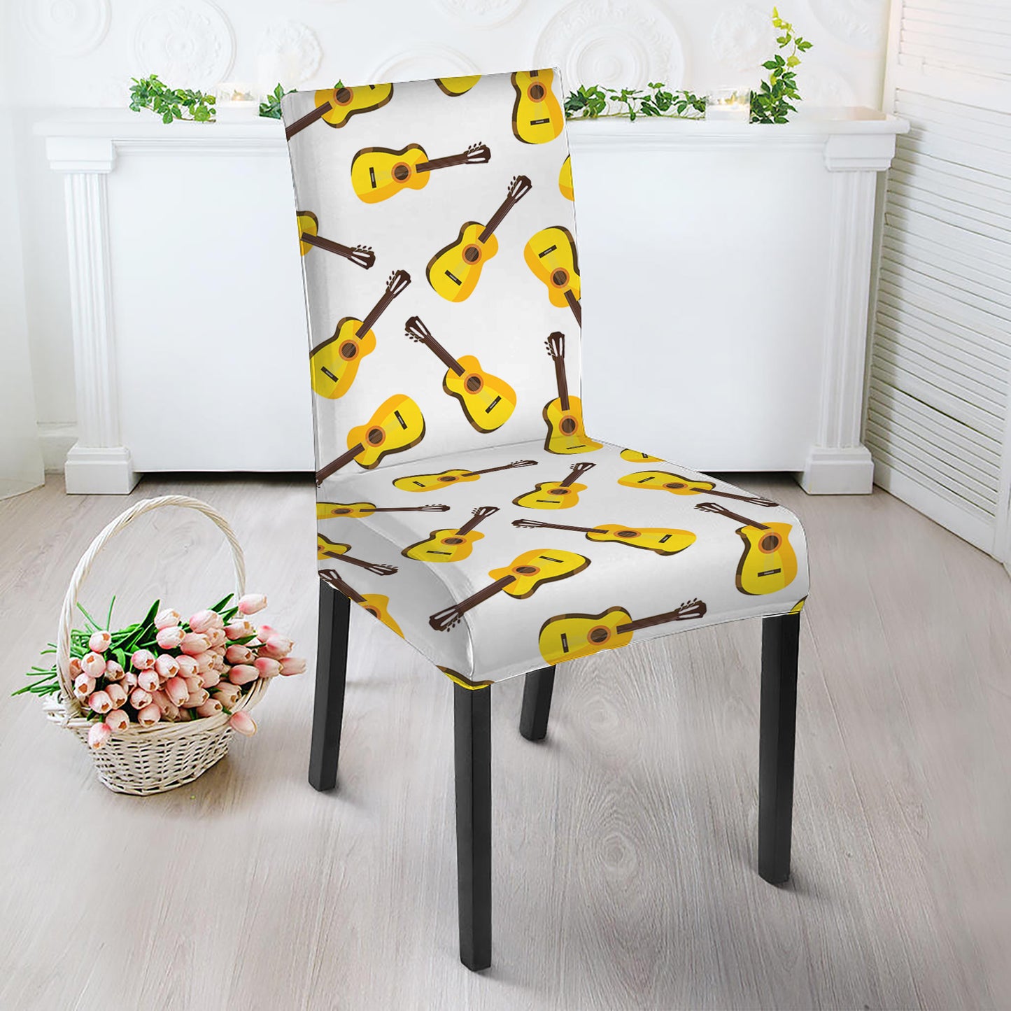 Acoustic Guitar Pattern Print Dining Chair Slipcover