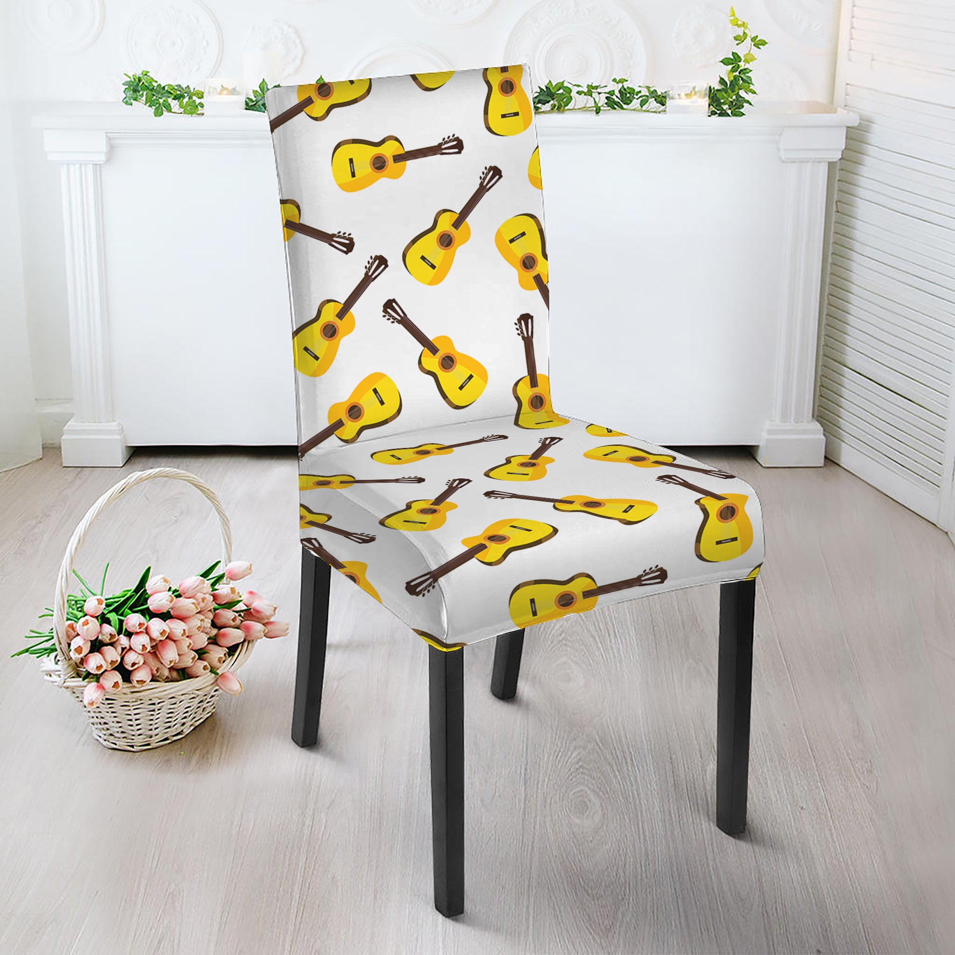 Acoustic Guitar Pattern Print Dining Chair Slipcover
