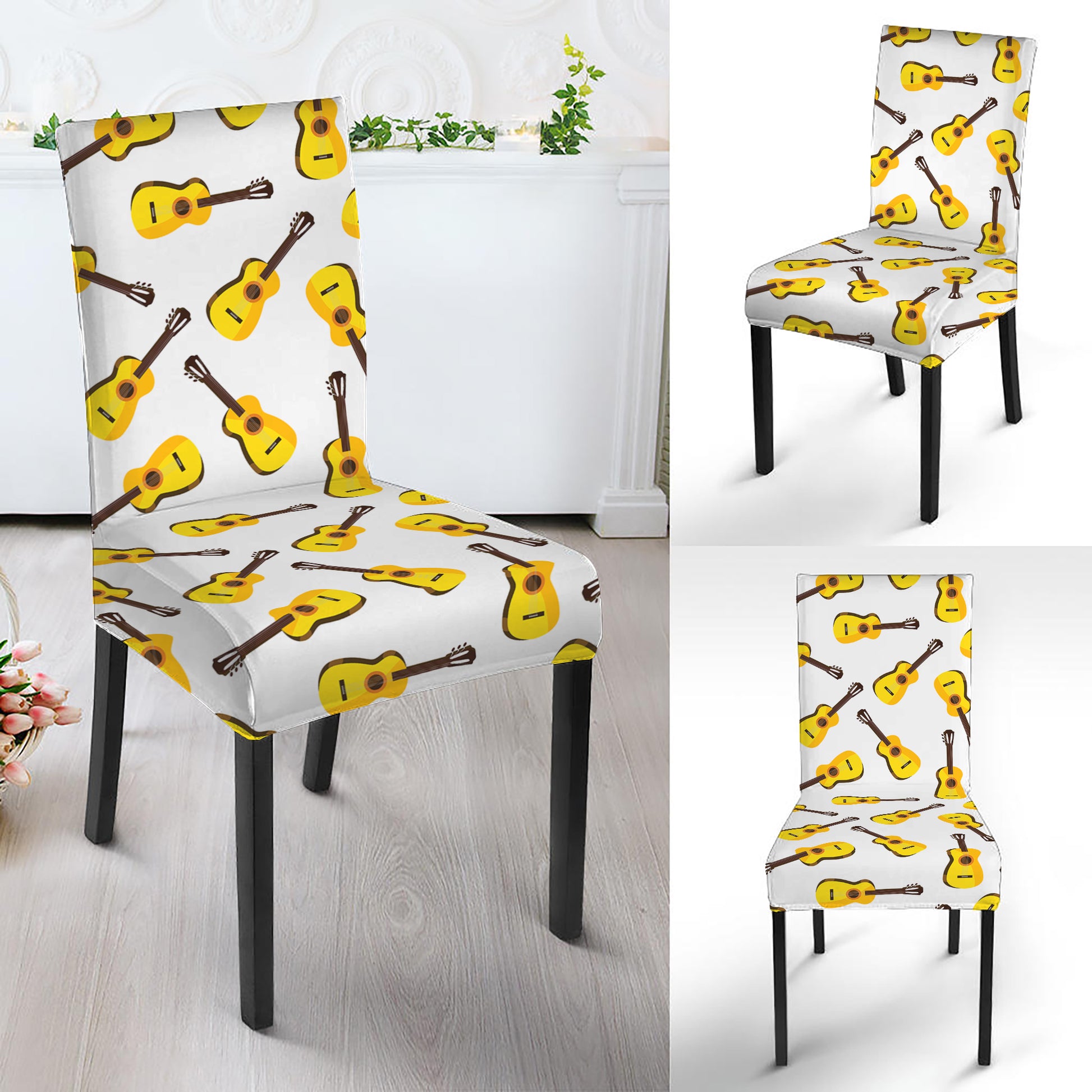 Acoustic Guitar Pattern Print Dining Chair Slipcover