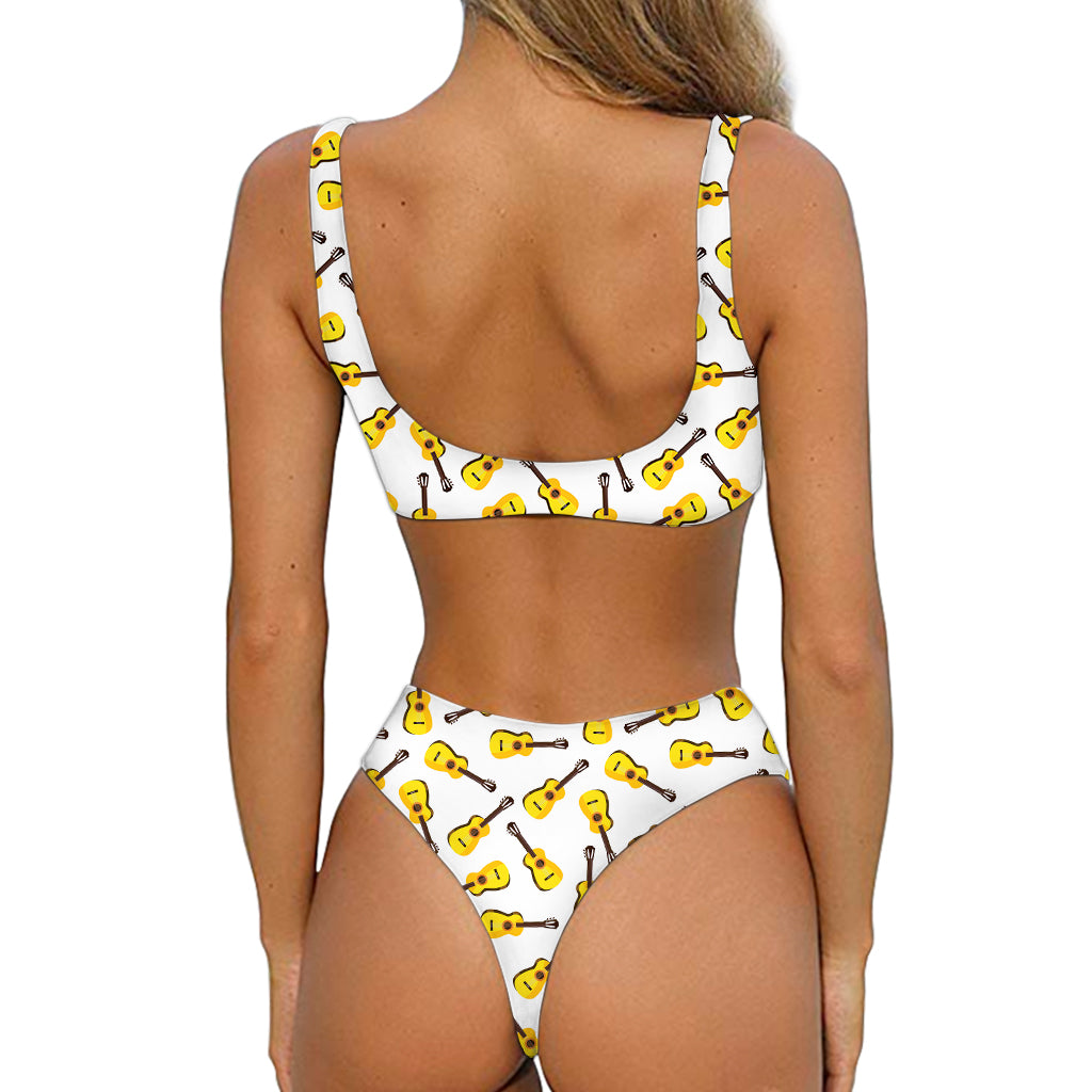 Acoustic Guitar Pattern Print Front Bow Tie Bikini