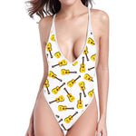 Acoustic Guitar Pattern Print One Piece High Cut Swimsuit